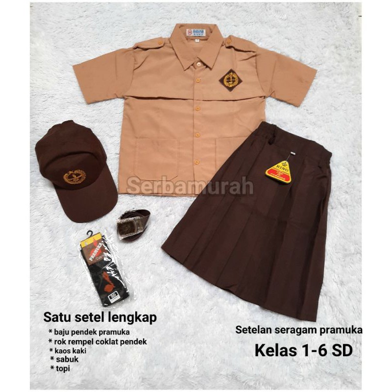 Setelan seragam pramuka perempuan baju pendek rok pendek