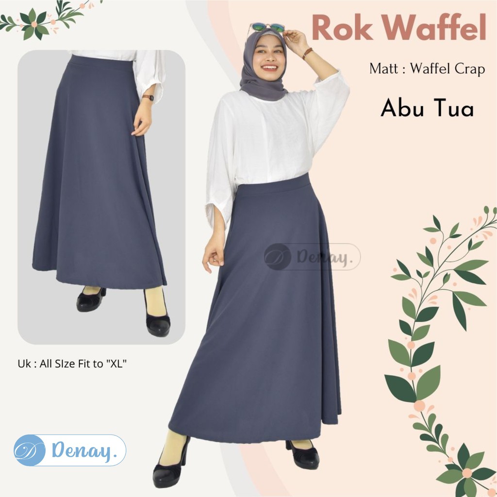 TOKODENAY - Rok wanita Lebar mode payung - Rok Waffle crape premium quality - Fashion Muslim-ABU TUA
