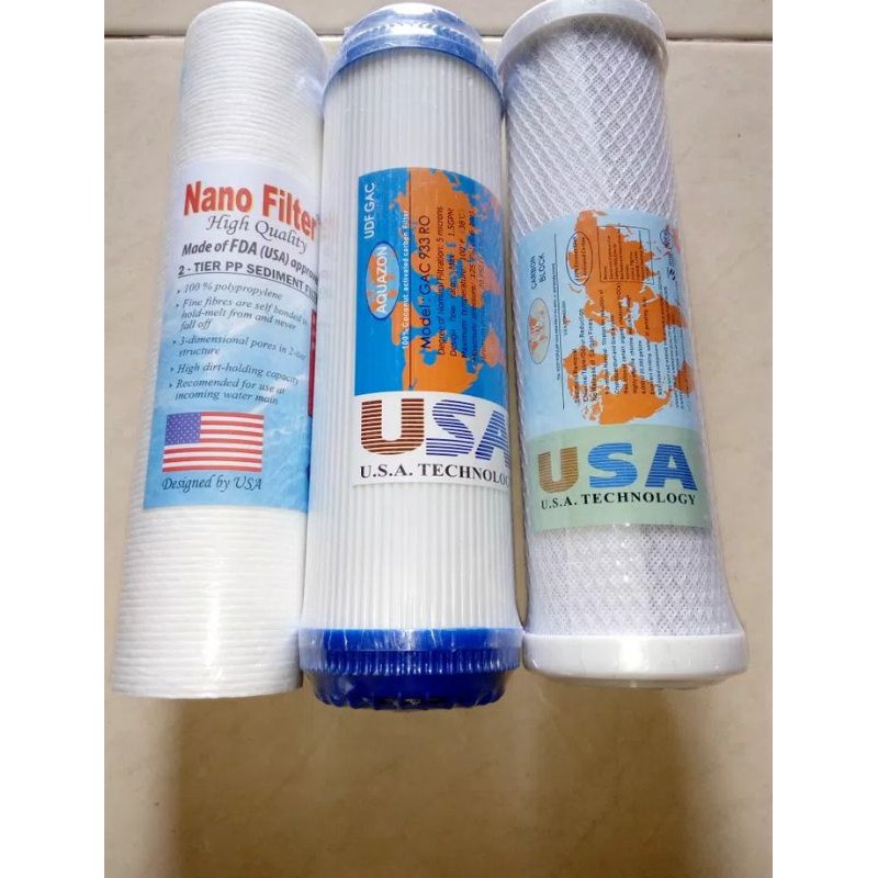 Paket Isi RO Filter Air (Sediment+GAC+CTO) / Set Filter Mesin RO 10"