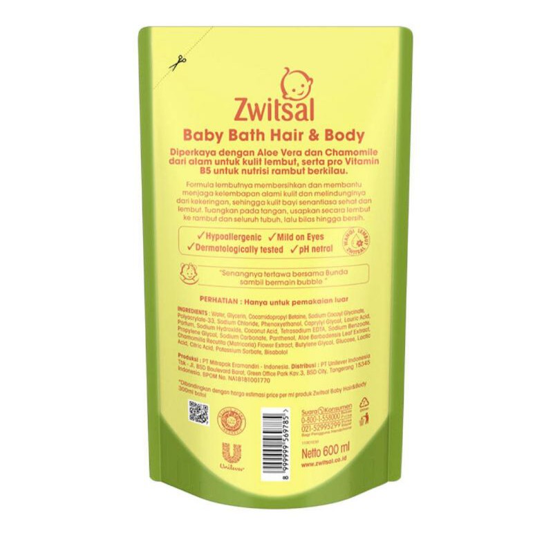 ZWITSAL Natural Baby Bath 2-in-1 Hair &amp; Body Pouch 600ml