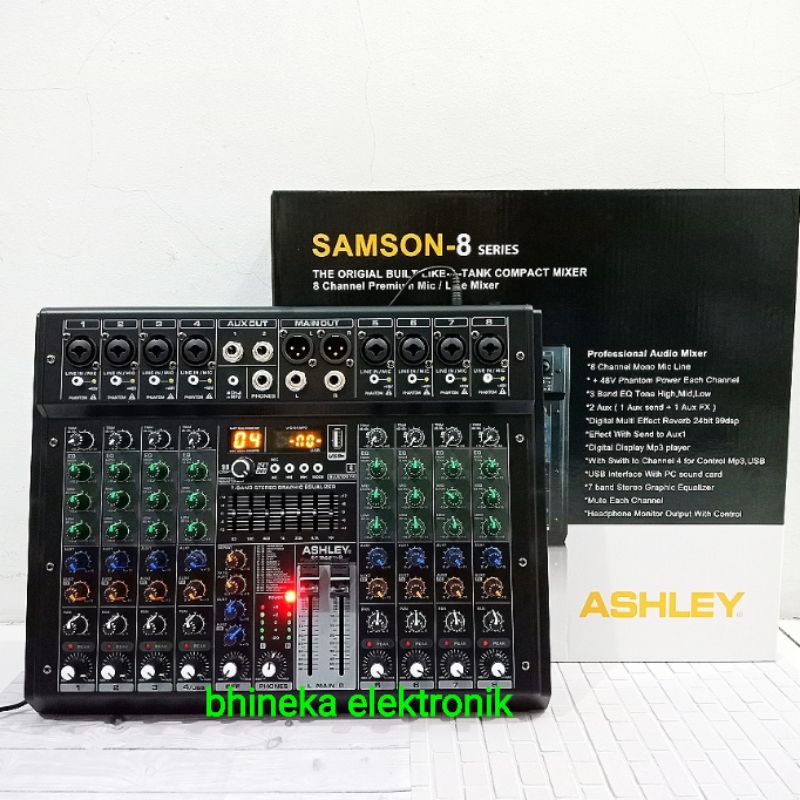 MIXER AUDIO ASHLEY SAMSON 8 / SAMSON8 MIXER 8 CHANNEL USB, BLUETOOTH, SOUNDCARD ORIGINAL