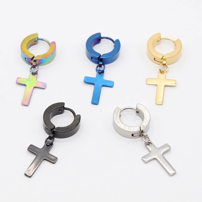 Versi Korea Dari Cross Liontin Anting-Anting Pria Dan Wanita Pendek Anting Stainless Steel