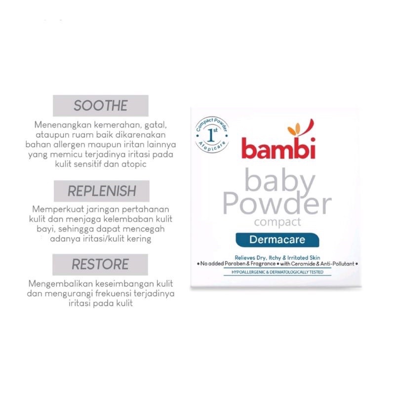 Bambi Baby Compact Powder Dermacare Bambi Bedak Padat Bayi Kulit Sensitif Ezcema Kemerahan Gatal Ruam 40gr