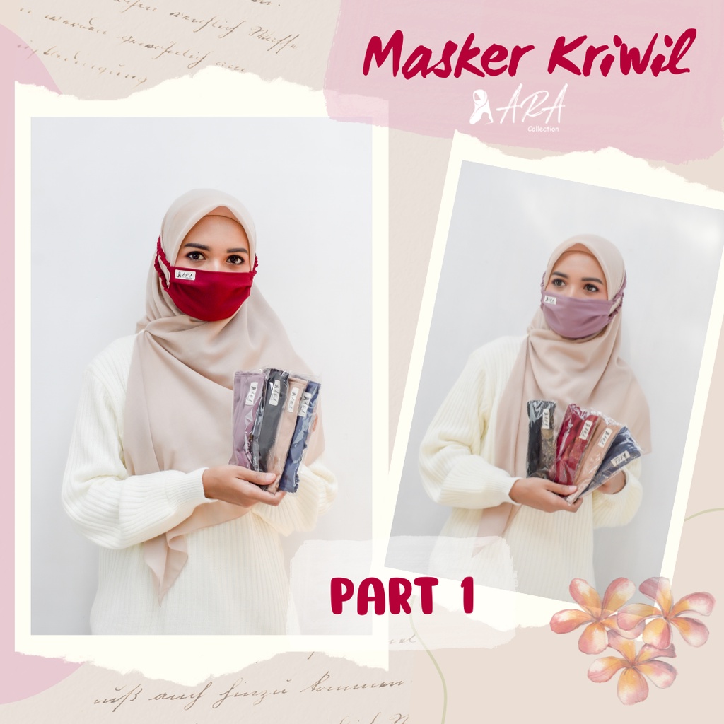 Masker Kain Hijab Headloop Katun Kriwil Tali Panjang Serut Kerut Karet  2 Lapis 2 ply Ara