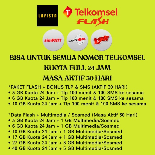 (PROMO BARU) INJECT PAKET INTERNET TELKOMSEL FLASH FULL 24 JAM / KUOTA DATA 3GB 4GB 6GB 10GB 11GB 16
