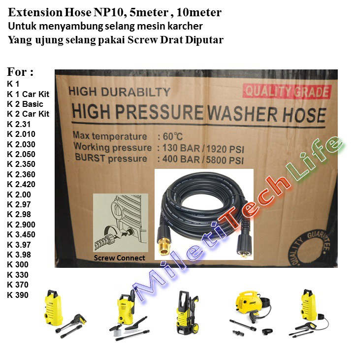 Selang Extension Hose NP10 WP.130-145bar for Selang Karcher K1 K2 K3