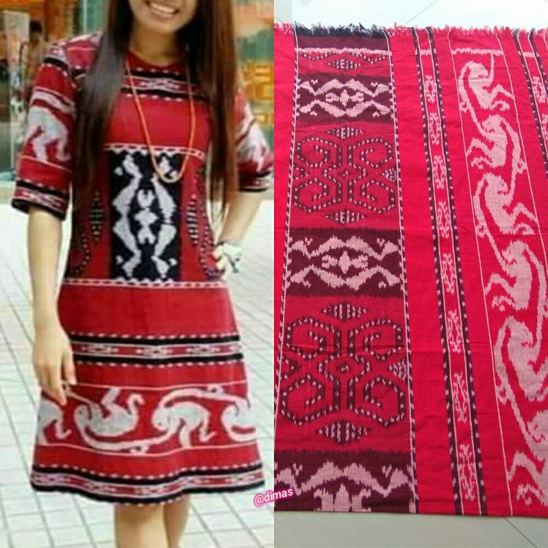 Dress tenun jepara motif insani toraja baju tenun jepara etnik DTB85