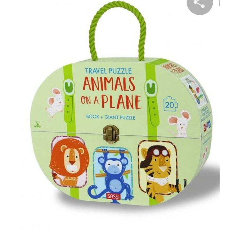 SASSI JUNIOR BOOK & GIANT PUZZLE 20 PIECE : ANIMALS ON A PLANE