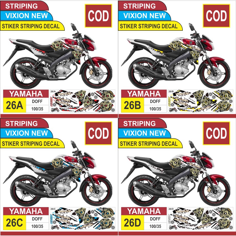Bisa COD Stiker Decal Striping Yamaha Vixion New Variasi Raptor Tengkorak Semua Ready