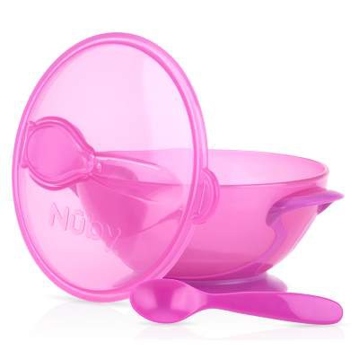 Nuby Garden Fresh Easy Go Suction Bowl &amp; Spoon / Tempat Makan Travel Size 6m+ (Ready Pilihan Warna)