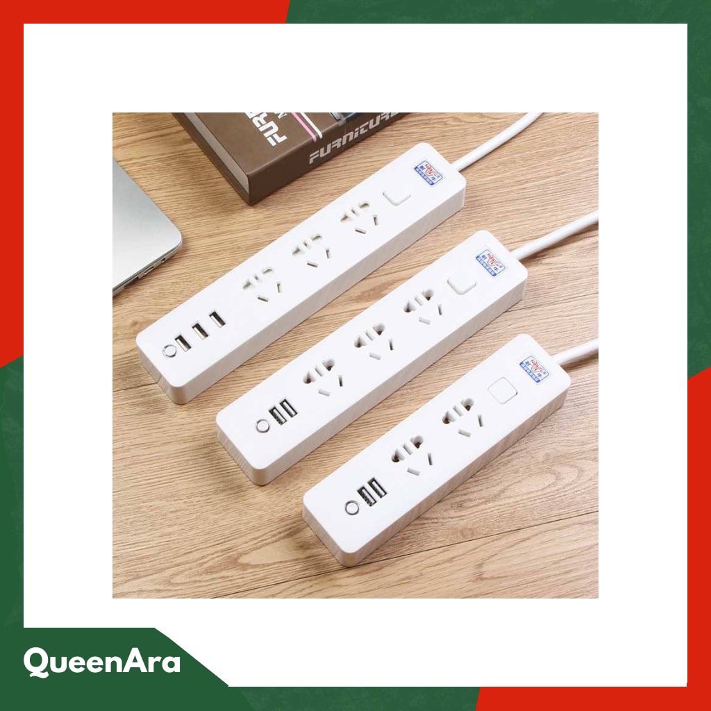 JRDQ Powerstrip 3 USB Port + 3 Electric Plug dengan LED Indikato