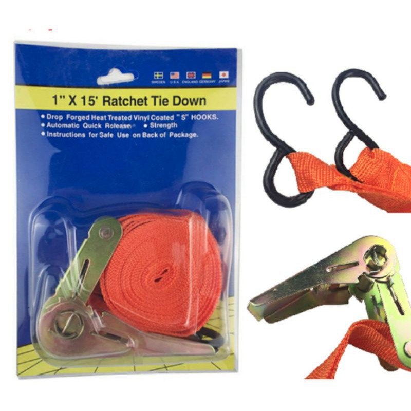 Tali Pengikat Barang 1 4M Cargo Lashing Belt Racthet Tie Down Set