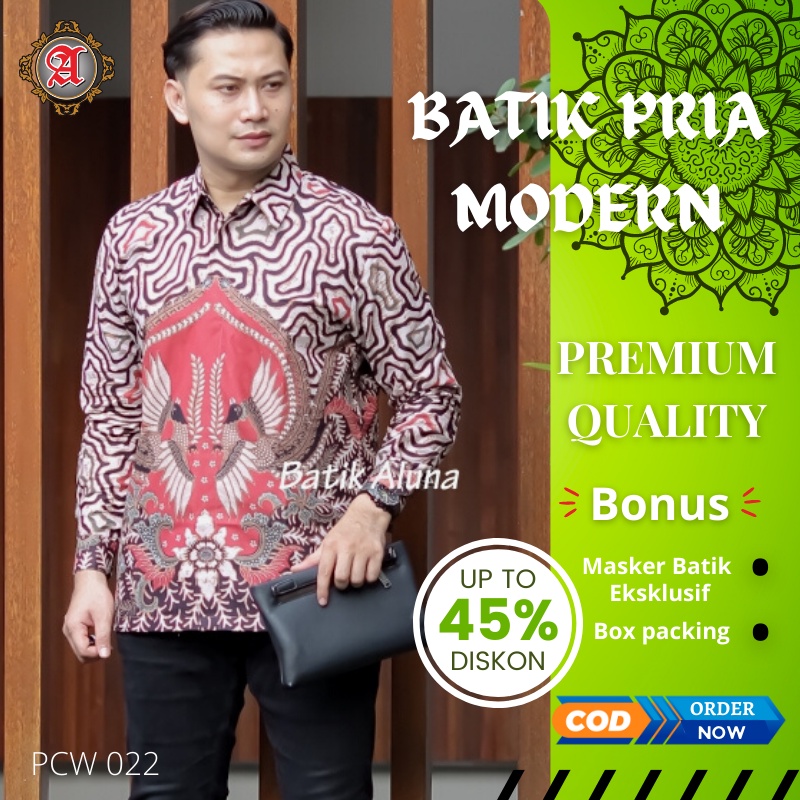 Baju Batik Pria Lengan Panjang Modern Kemeja Hem Batik Keris Cowok Bahan Katun Premium Full Furing O