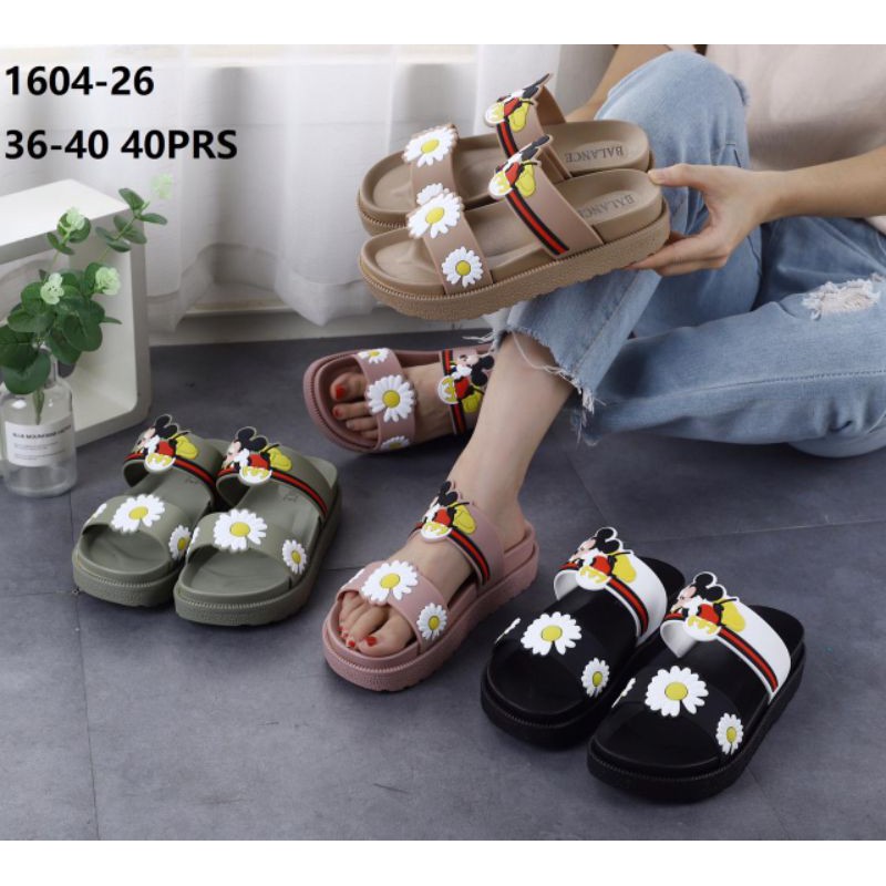 [BEST] Sendal Mickey Mouse BUNGA Wanita Balance 1604 Jelly Import Tebal GC Sandal Selop Strip 2