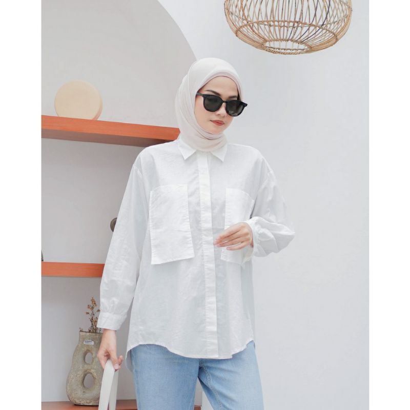 Kemeja blouse oversize gaudy kantong dua katun linen shirt ld 120 - Kemeja pocket wanita oversize - Kemeja fuchia wanita