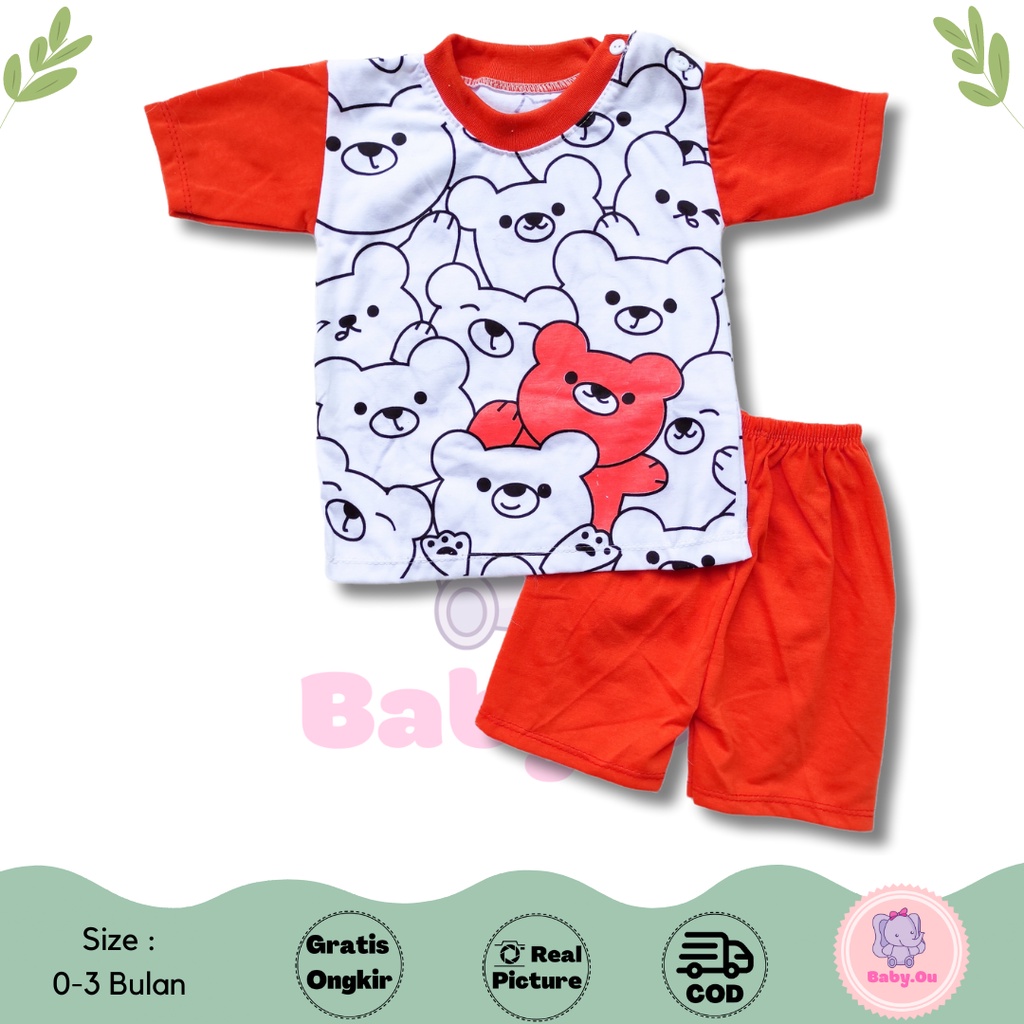 Setelan Baju Bayi Lengan Pendek Celana Pendek Motif Bear / Setelan Pendek Bayi Murah / Baju Bayi Pendek / Baju Harian Bayi / Baby.ou_