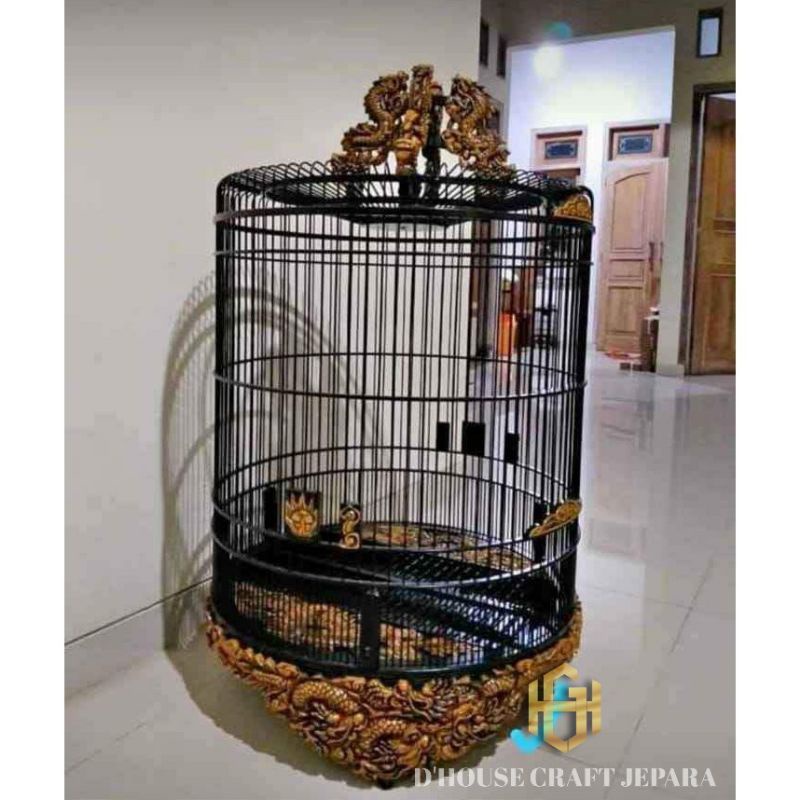 Sangkar Burung Murai Ukir Naga Kayu Jati
