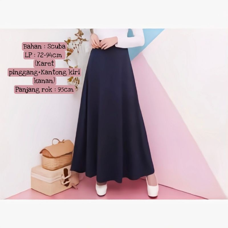 Rok Kantor/Rok Scuba premium/Rok payung panjang/rok mekar/rok hitam payung kerja