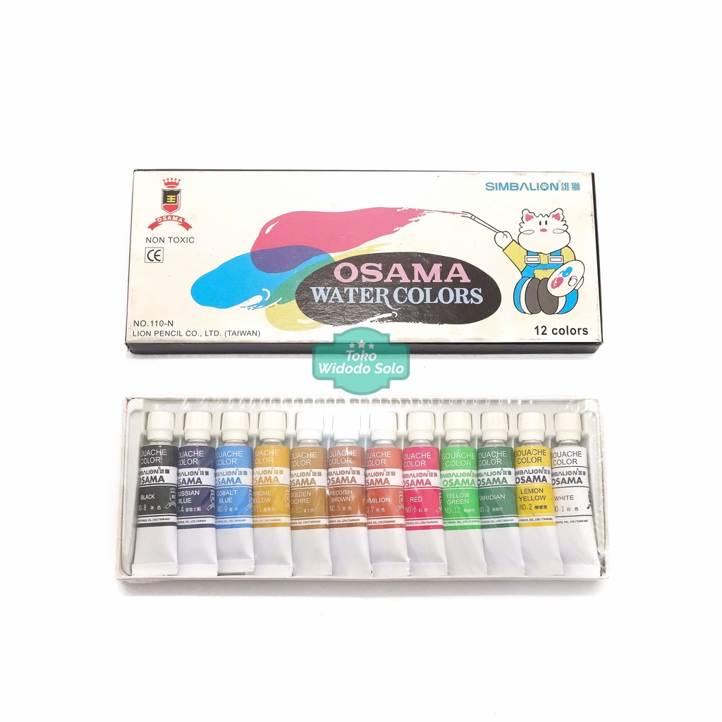 

Cat Air Lukis Tanggung 12 Warna Simbalion Osama Water Colors - 1 Set