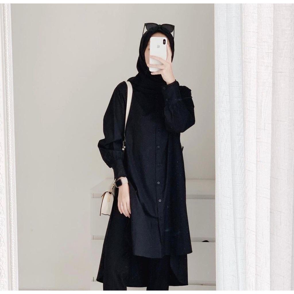 1KG MUAT 5PCS | HAILEY HENLEY LONG SHIRT HITS OOTD SELEBGRAM FASHION GROSIR MURAH WANITA TERBEST SELLER