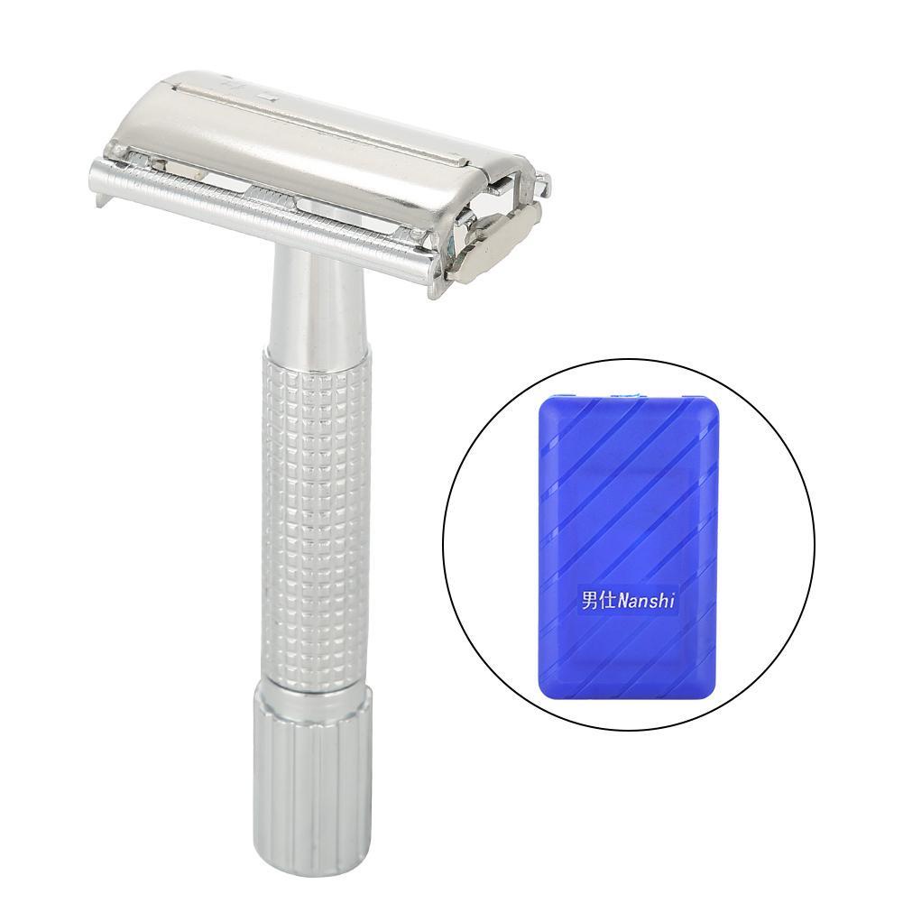 Manual Mens Razor Pisau Cukur Dua Sisi Bahan Stainless Steel Jenggot Alat Cukur dengan Case