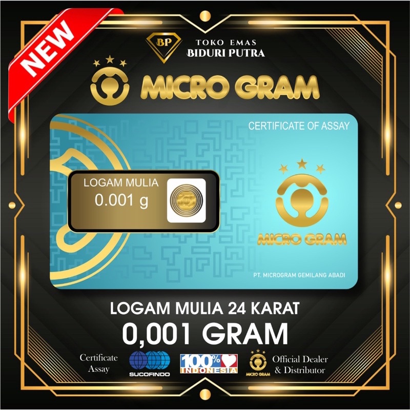 EMAS MINI MICRO GRAM 0.001gram LOGAM MULIA 24KARAT DIJAMIN ASLI ORIGINAL TERMURAH BABY GOLD SOUVENIR GIFT HADIAH KADO MINIGOLD / MINIGRAM TOKO EMAS