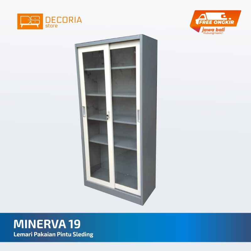 LEMARI ARSIP METAL BESI GESER KACA 2 PINTU KUNCI / MINERVA 19 SL