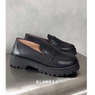 black chunky platform loafers