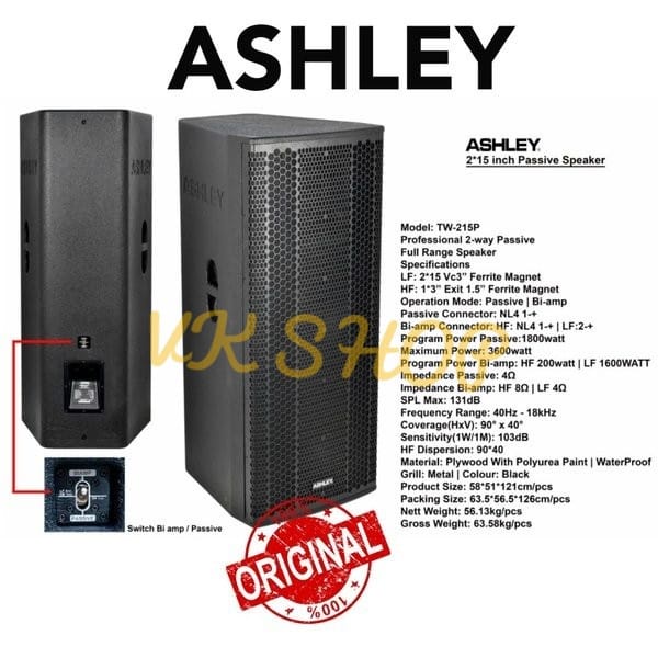 SPEAKER PASIF 2X15 INCI DOUBEL WOOFER ASHLEY TW215P ASHLEY TW 215P