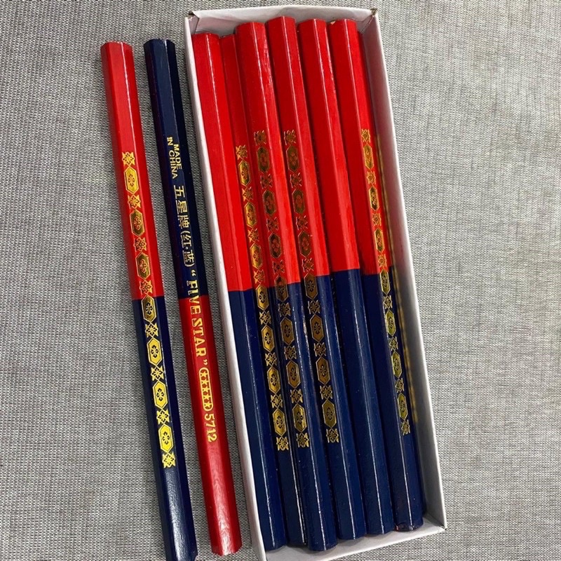 

ATH 1 box isi 12 pensil pola kain/ Five Star Red and Blue Pencil / Pensil Merah Biru Besar / Pensil