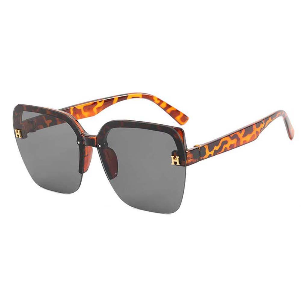 Mxbeauty Kacamata Hitam Persegi Mewah Merek Fashion Oversized Motif Leopard H Huruf Kacamata Matahari Gaya Korea Sunglasses