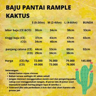  BAJU  PANTAI KEMEJA KAKTUS LITTLE  ARUMA BAJU  ANAK  SETELAN 