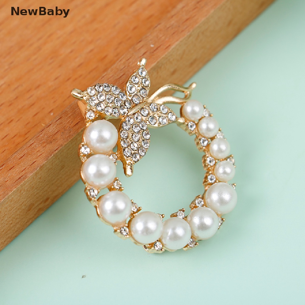 NewBaby Pearl Rhinestone Wreath Butterfly Brooch Women Weddings Office Brooch Pins Gifts ID