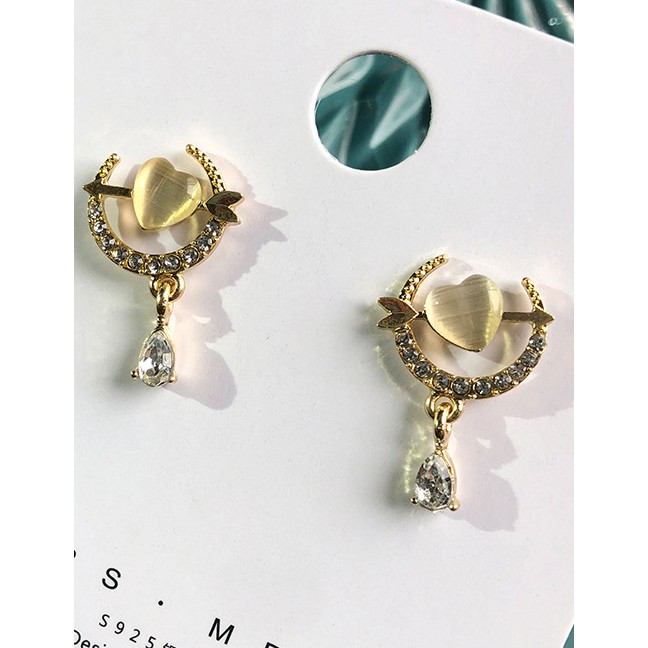 LRC Anting Tusuk Fashion Golden One Arrow Through Heart Opal And K51356