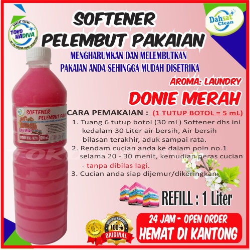 (DONie MERAH) SOFTENER PELEMBUT DAN PEWANGI PAKAIAN 1 LITER ATAU 1000 ML DHS MEMBUAT PAKAIAN LEMBUT - MUDAH DISETRIKA