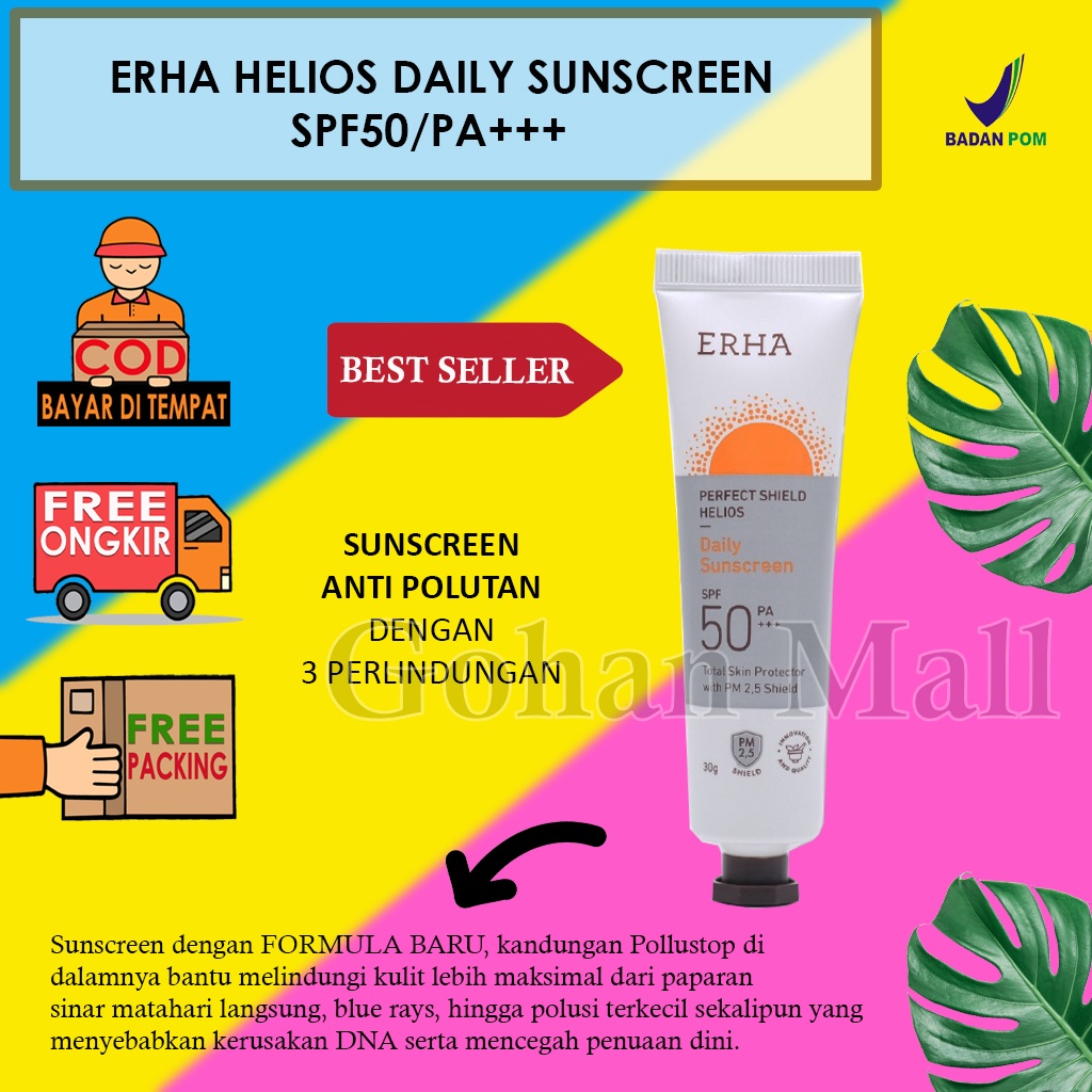 ERHA ERHA21 SUNSCREEN PERFECT SHIELD HELIOS SPF 50 PA+++ 30gram PELINDUNG SINAR UVA UVB DAILY SUNSCR