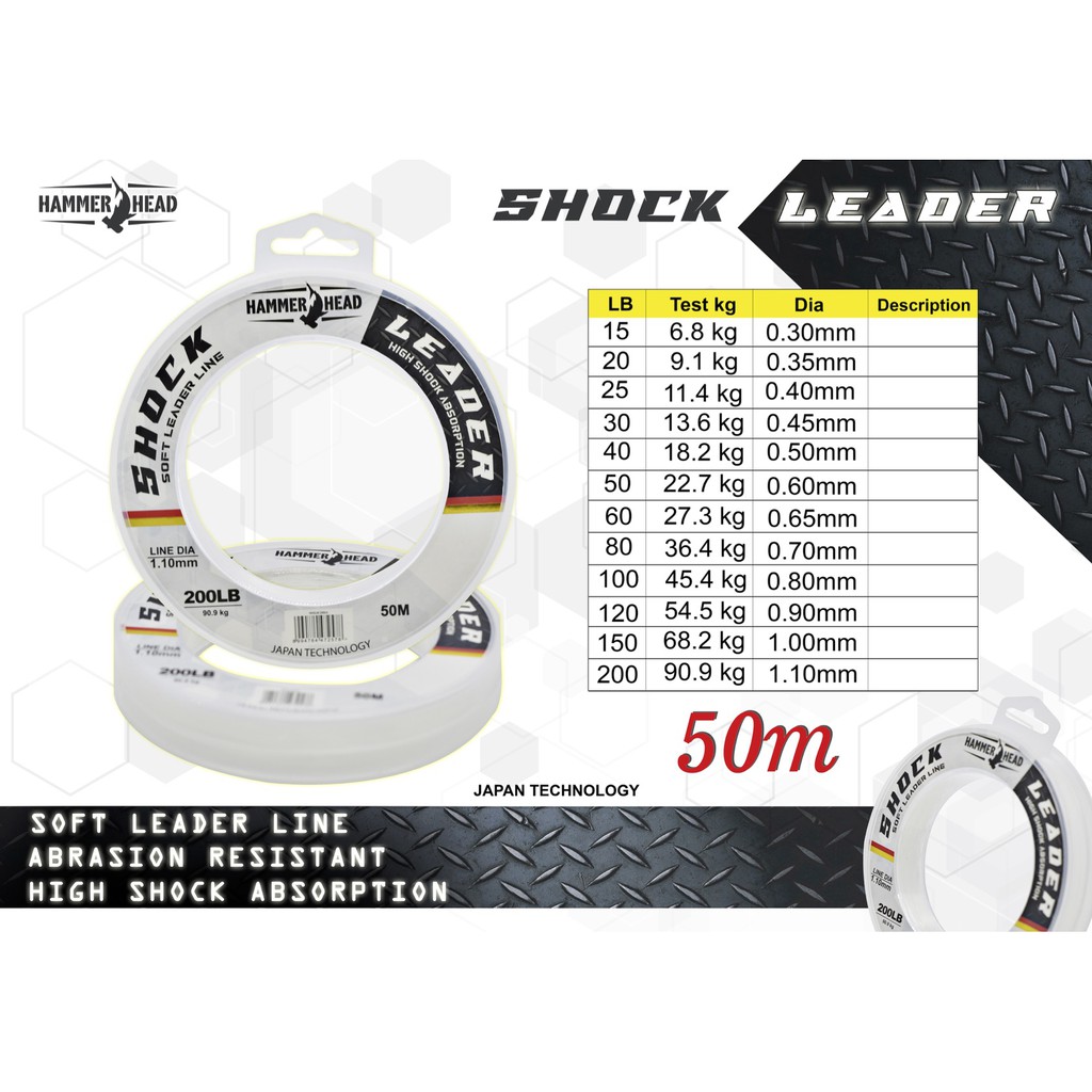 Hammer Head Shock Leader 50M - Senar Mono Nylon Leader Pancing Mancing Laut