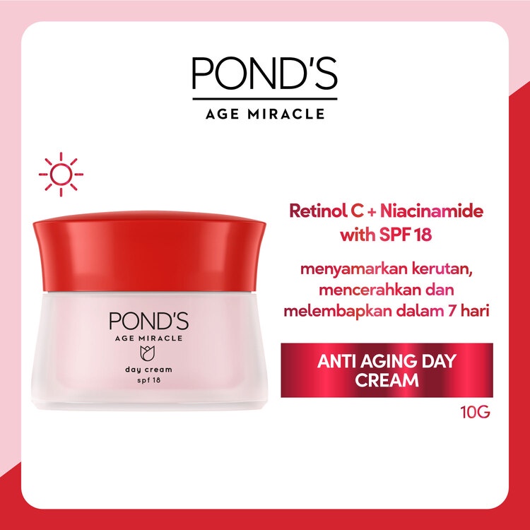 Ponds Age Miracle Day Cream Moisturizer Anti Aging+Glowing With Retinol & Spf18 10G