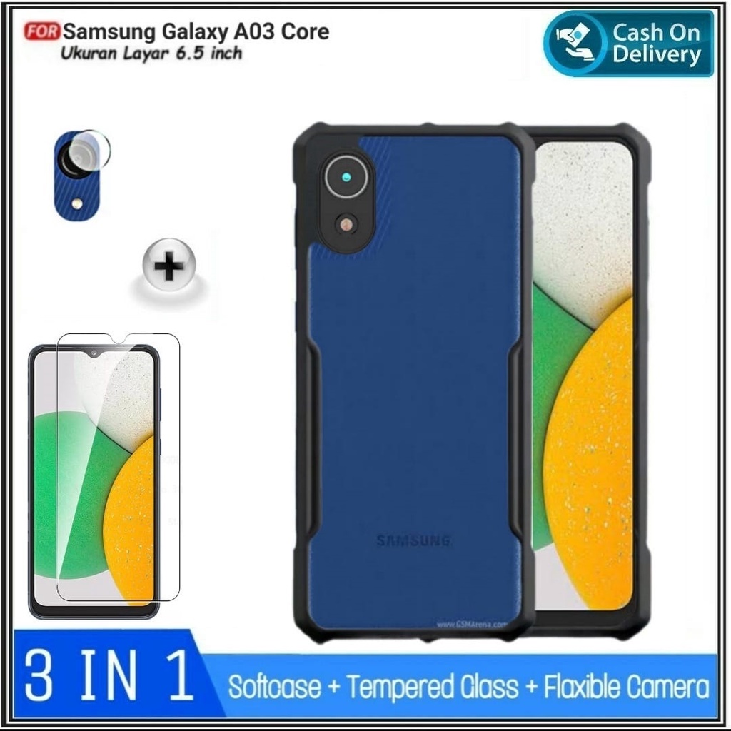 Case Samsung A03 2022, A03 Core Soft Hard Casing Cover + Camera + Tempered Glass