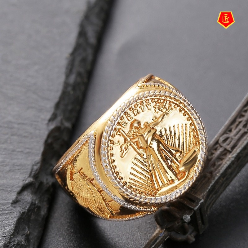[Ready Stock]Personalized Double Eagle Gold Coin Shape Ring