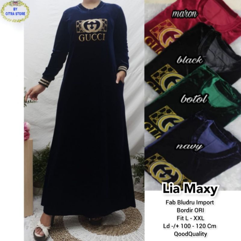 GAMIS BLUDRU LIA, BAHAN BLUDRU IMPORT MIX BORDIR ORI, LD.±100-120 FIT L-XXL