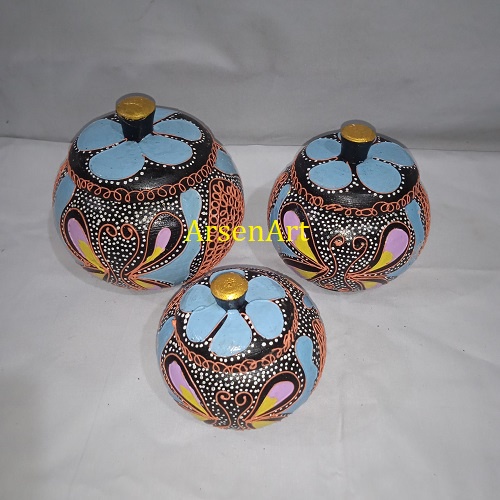 Toples Keller Antik Bahan Kayu Motif Lukisan Painting 3 pcs (1 set)