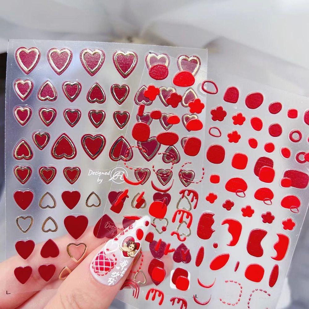 AUGUSTINA Agustin 5D Kuku Terukir Decals Merah Trendi Kuku Kecantikan Nail Art Dekorasi Salon Kuku Manicuring Stiker