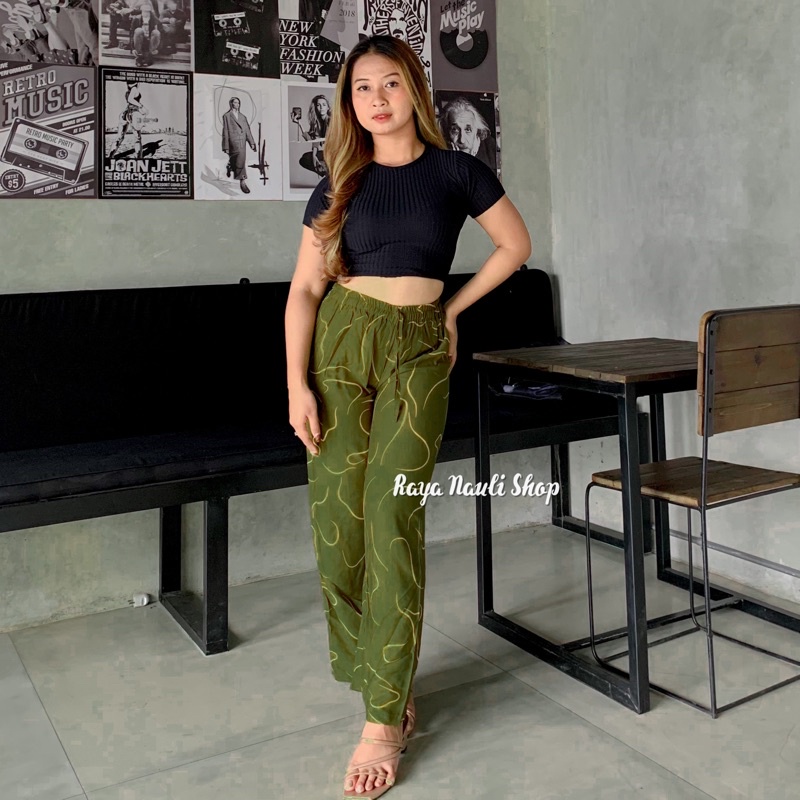 Kulot Motif Bali Rayon Premium-Kulot garis army