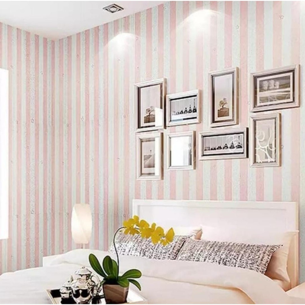 WALLPAPER STIKER DINDING.CORAK SALUR BINTANG PINK