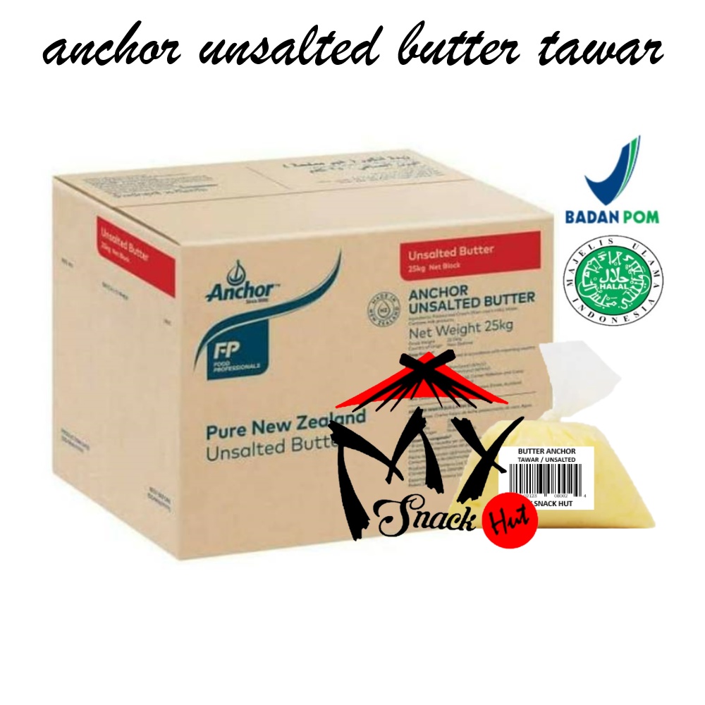 ANCHOR UNSALTED BUTTER 100GR - MENTEGA TAWAR ANCOR PURE NEW ZEALAND HEWAN SUSU SAPI ROTI MEMASAK KUE KERING HALAL