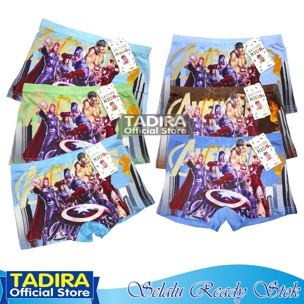 6 Pcs Boxer Anak Laki Celana Dalam Karakter Super Hero Bahan Super Lembut Multiwarna TADIRA Store