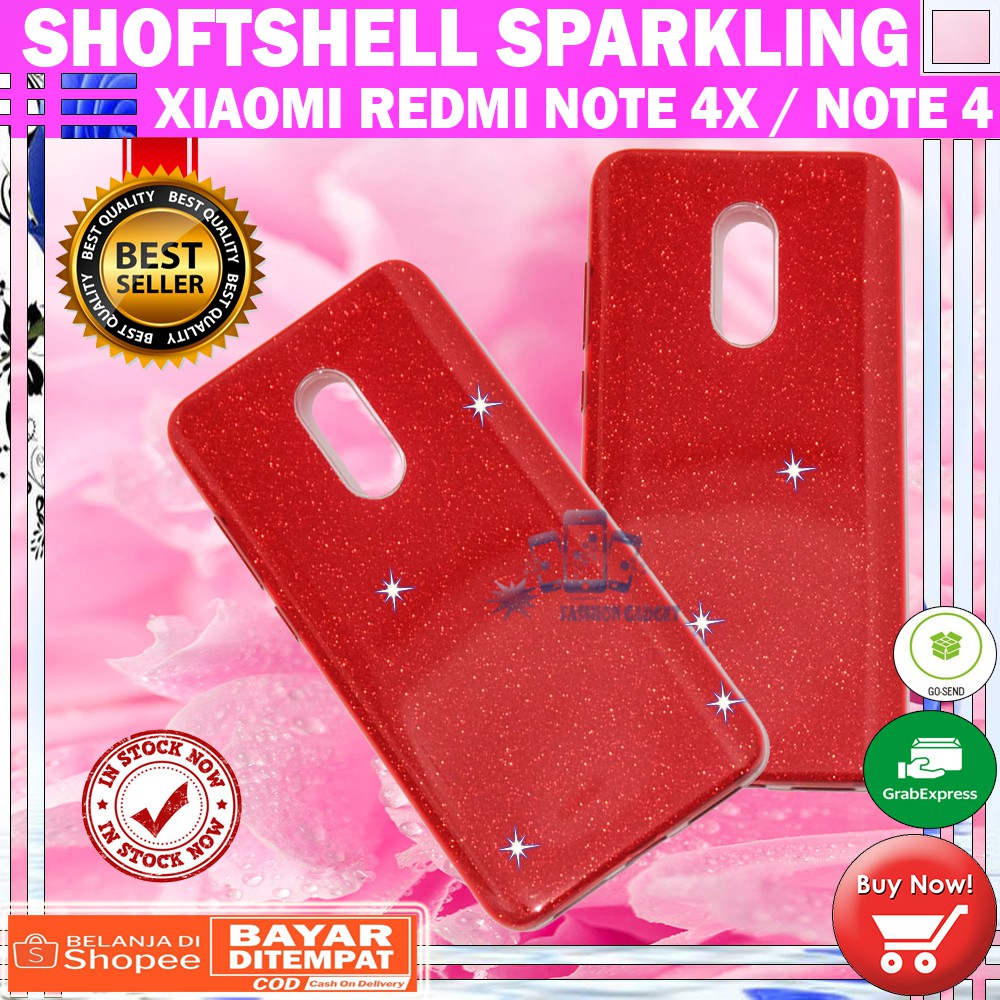 (Warna Acak Pink / Red) Silikon Xiaomi Redmi Note 4X / Note 4 Ultrathin / Case Sparkling Blink Blink / Case Glitter Soft Case Jelly Case Silicone Casing Kesing Kasing Sarung Hp Xiaomi Redmi Note 4x