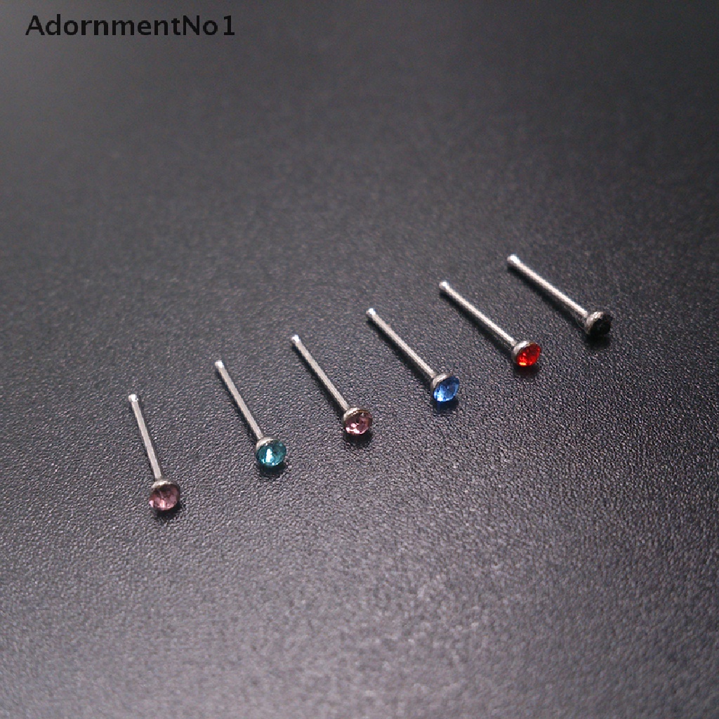 (AdornmentNo1) 60pcs / Set Anting Tindik Hidung Aksen Kristal + Berlian Imitasi Bahan Stainless Steel Untuk Wanita