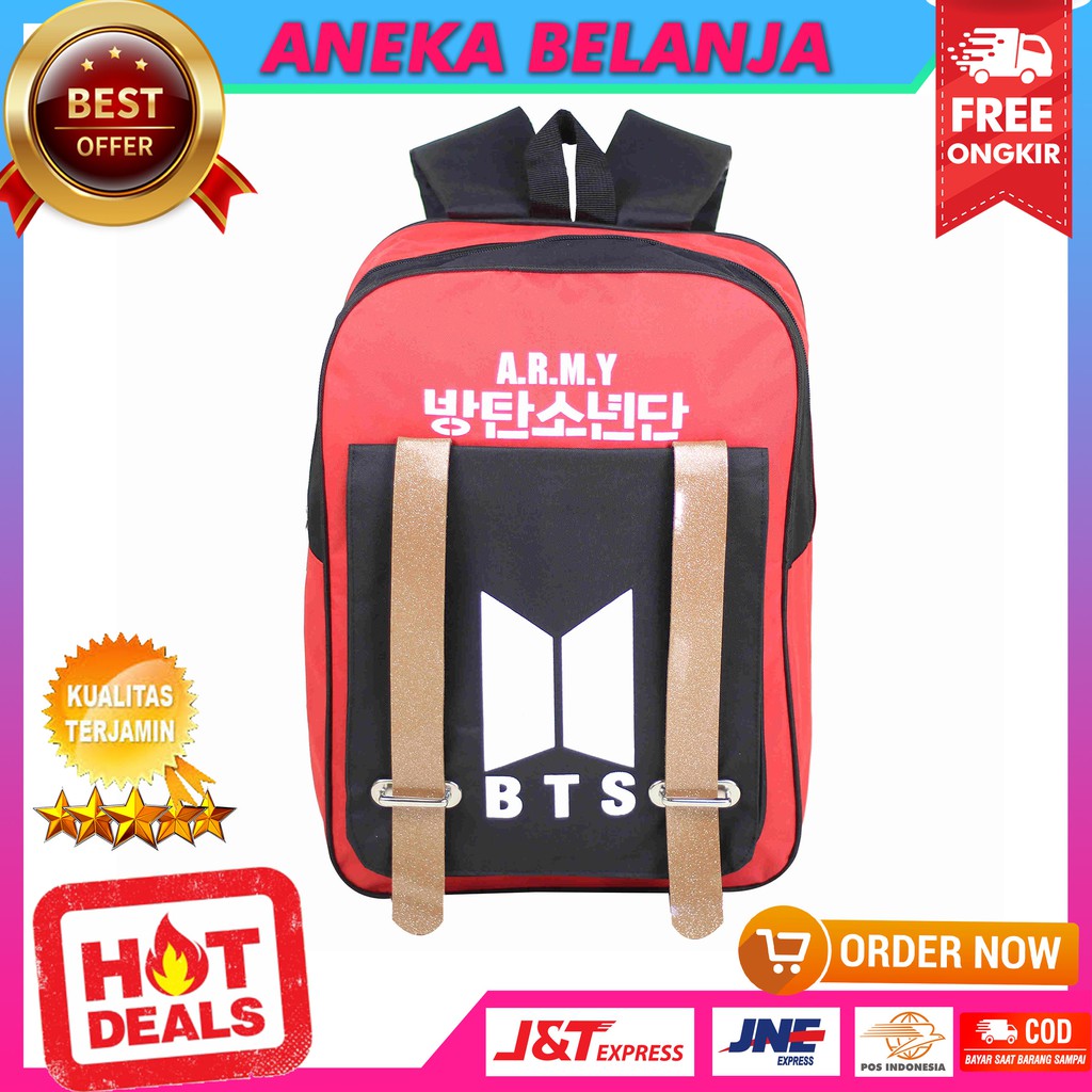 Stock Terbatas Tas Ransel Korean Style Khusus Cewek Model  BTS Merah Tas Casual Stylish Multifungsi Backpack TK SD Travelling Bahan Tebal Kuat Harga Termurah Terlaris